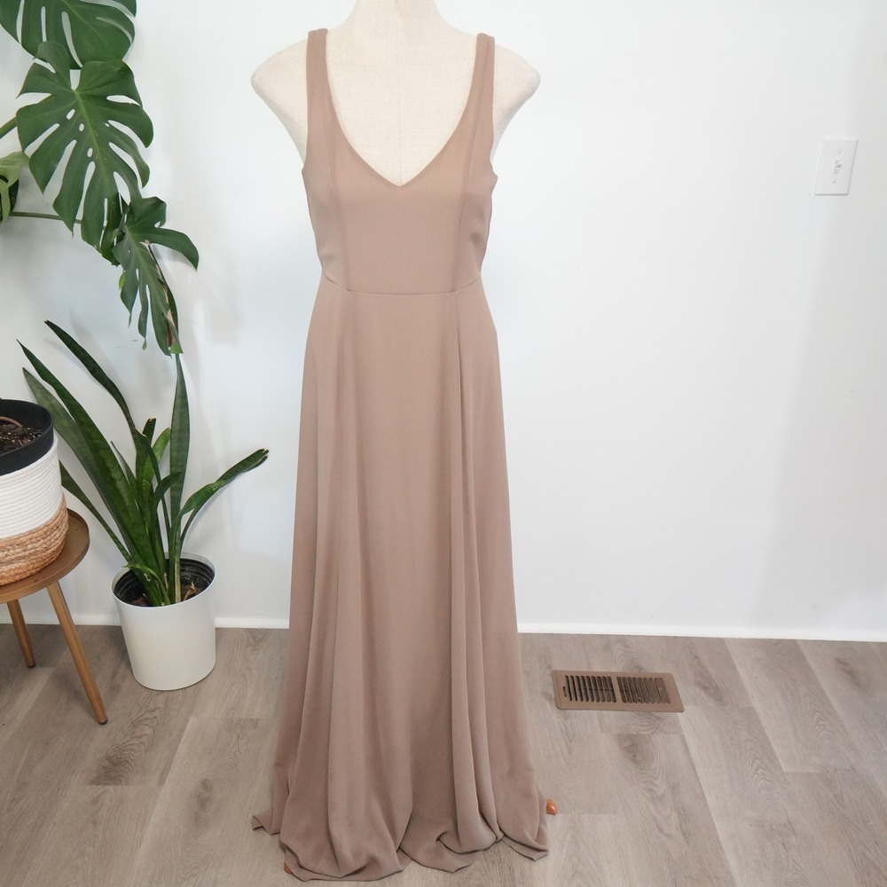 Show‎ Me Your Mumu Maxi Dress Medium Taupe V-Neck Open Back Formal Bridesmaid